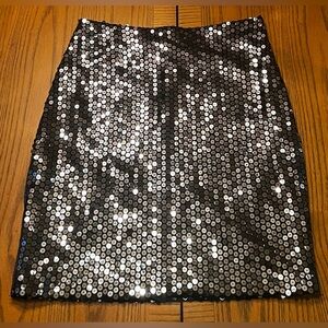 Cache Black Sequin Encrusted‎ Lined Mini Pencil Skirt Size Small Vintage 1970s